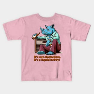 Retro Drunk Rhino Cartoon - 70s Party Animal with Vintage Radio and Humor Quote Kids T-Shirt